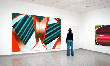 o.T., 2008, Acryl auf Leinwand, 240 x 360 cm;   Zeppelin Museum Friedrichshafen, 2009

		